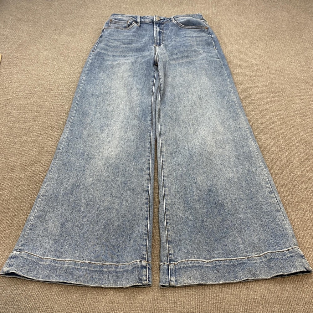 Dear John Fiona Wide Leg Jeans Womens 31 Light Wash High Rise Boho Stretch Denim